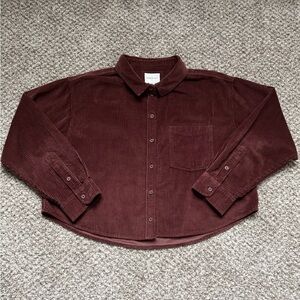 American Eagle Outfitters Burgundy Button Down Cropped Shirt